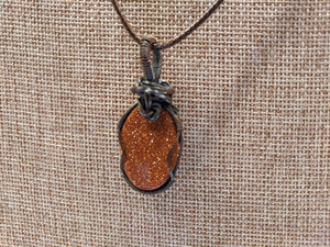 Wire Wrapped Brown Goldstone Necklace