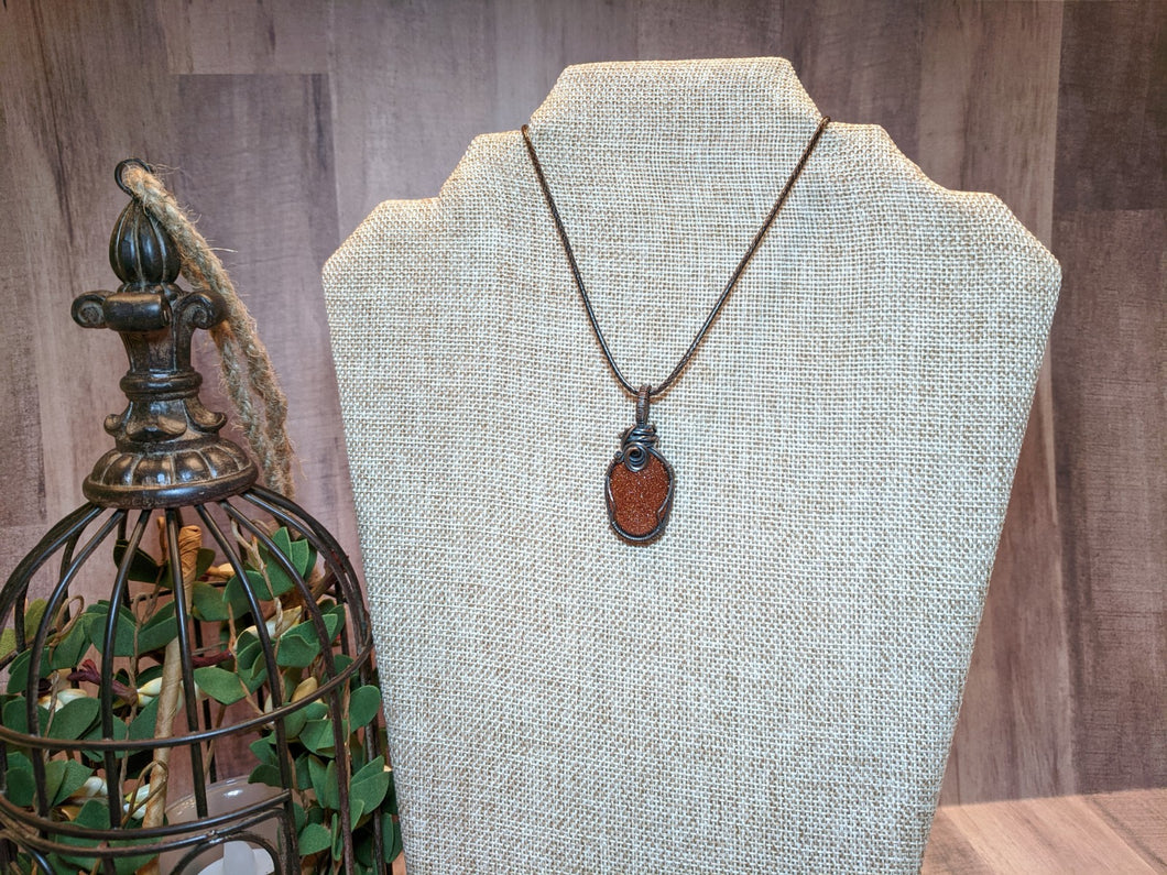 Wire Wrapped Brown Goldstone Necklace