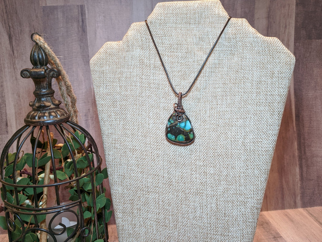 Wire Wrapped Polished Turquoise Necklace